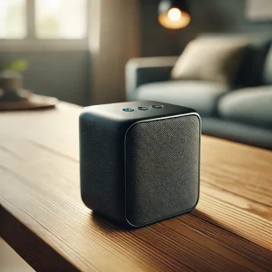 DALL·E 2024 08 25 13.34.40 A detailed image of the Anker Soundcore 2 a budget friendly home speaker released in 2024. The speaker is small rectangular and black with a simple